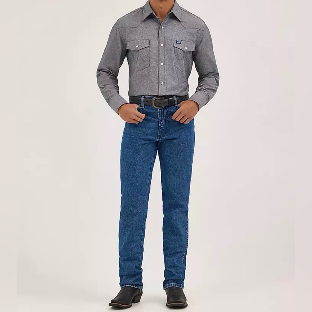 Wrangler Men’s Cowboy Cut Slim Fit Jeans Dark-washed with Pockets Workwear Men